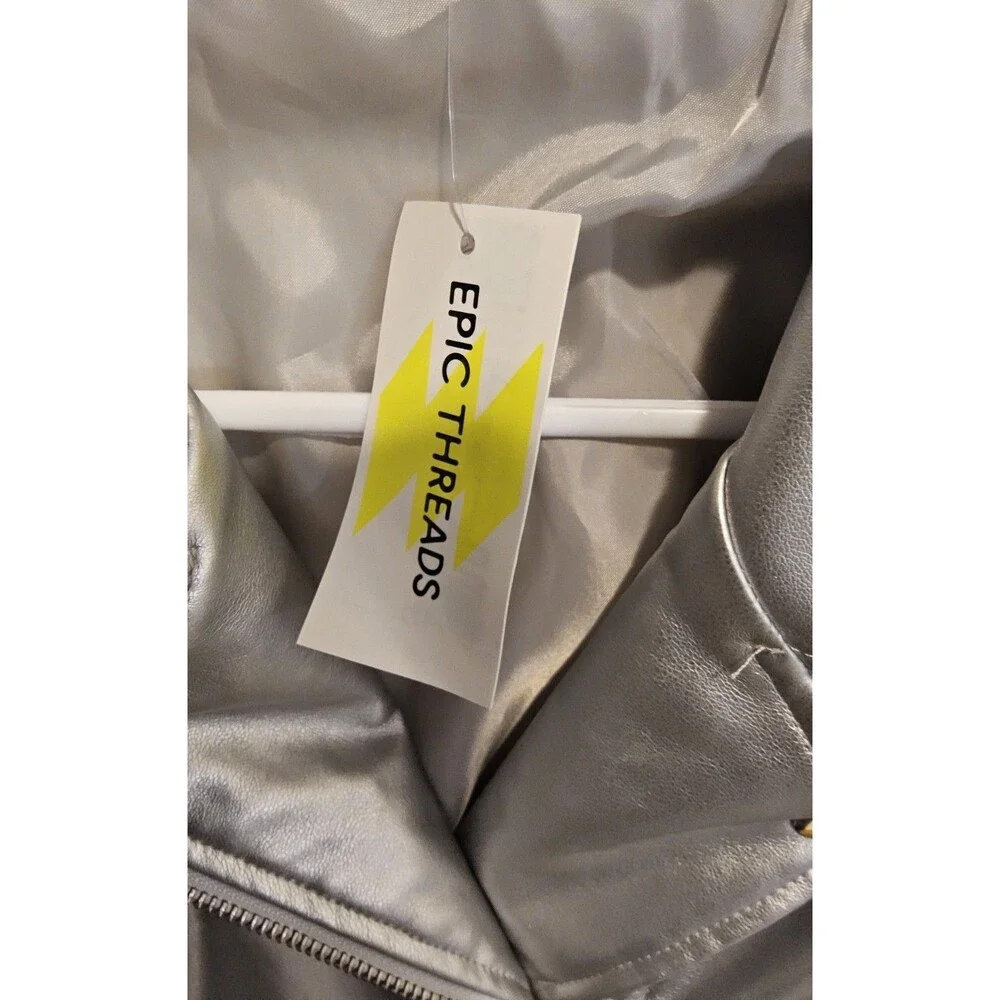 Epic Threads Girls Size 14/16 Faux Leather Silver Metallic Moto Jacket NWT